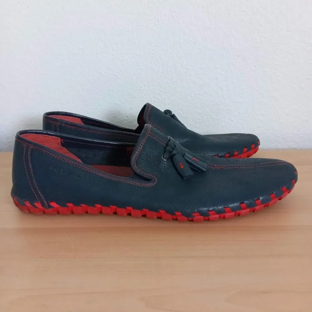 Andrew Leather Loafers Suction Slip Resistant Sole SZ 10 * 43 Blue Red Slip Ons